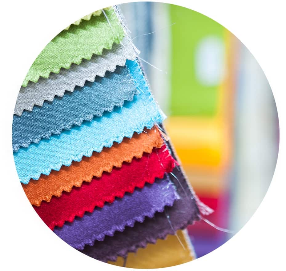 Textile fabric swatches in different colors